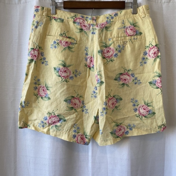 Lauren Ralph Lauren Size 16 100% Linen Shorts Yellow Floral Logo - Picture 6 of 11